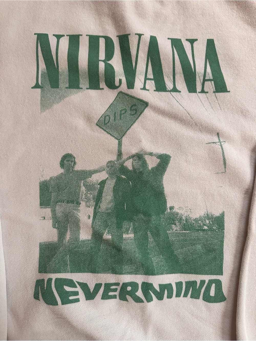 American Eagle Outfitters Cream Crewneck with Green Nirvana Graphic - Picture 2 of 3